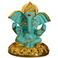 Tamas Gold-Polished Gaj Karna Ganesh Idol Flora Blue & Gold Color - Green Leaf