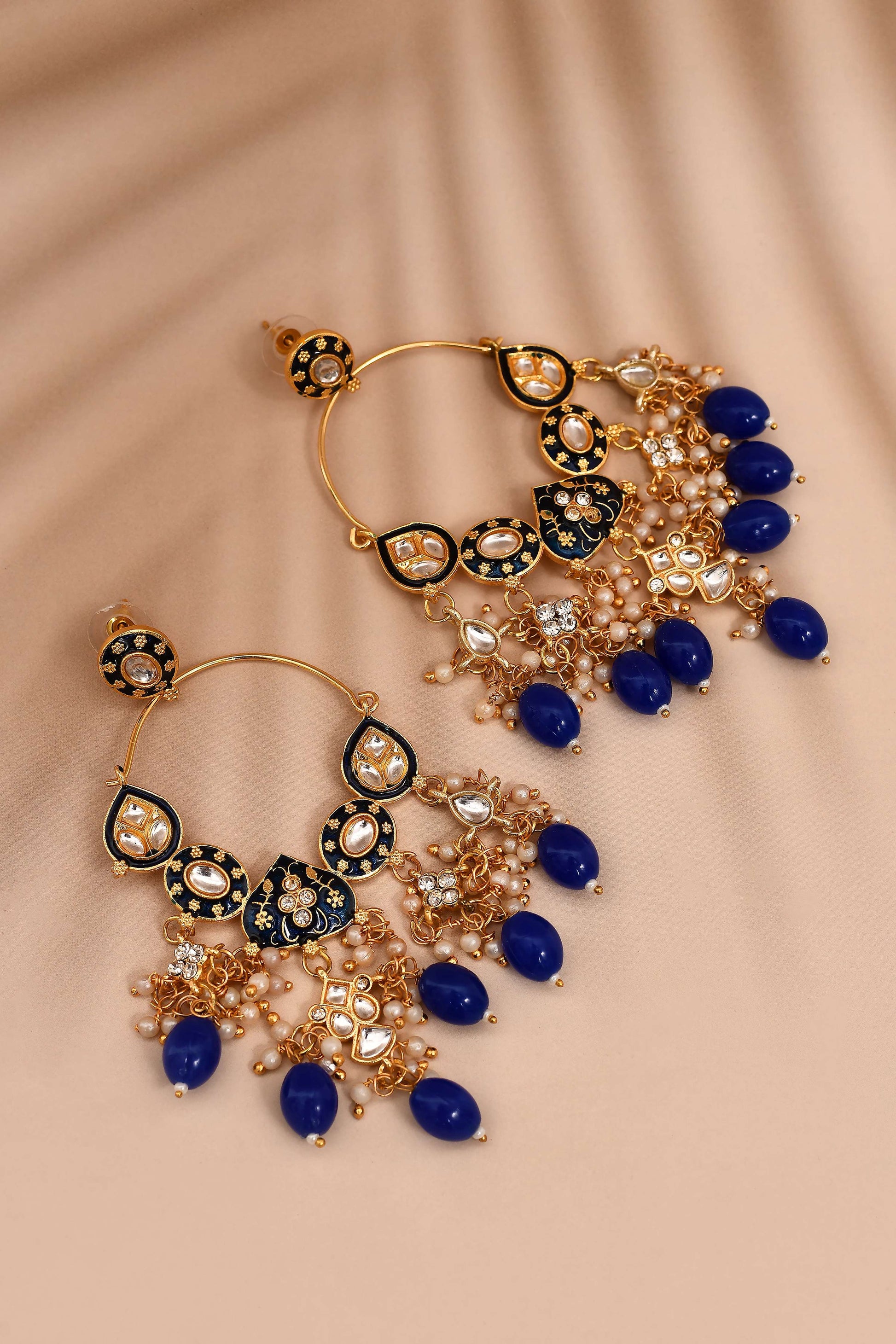 New Stylish Ethnic Partywear Dark Blue Hoops Kundan Earrings for Womens by House of Ree | Swadesiicart