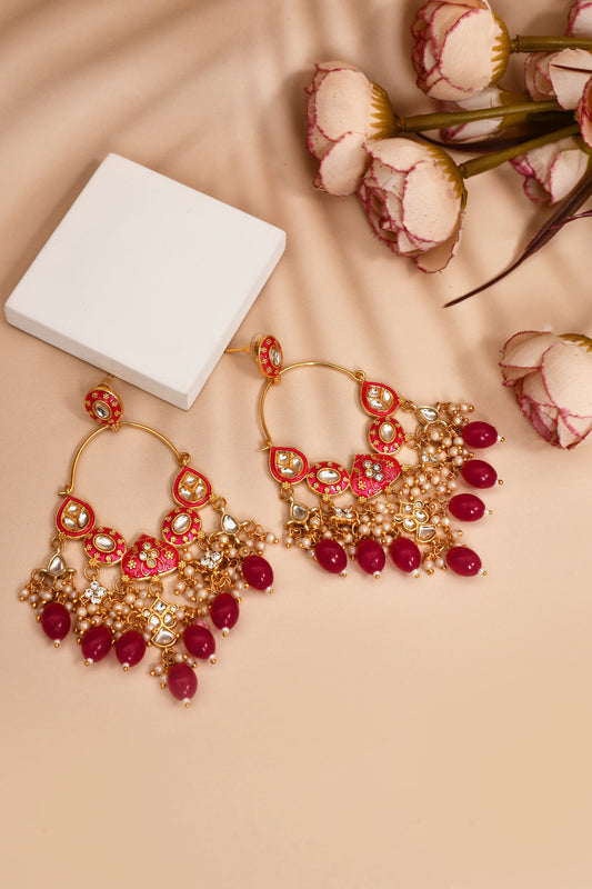 New Stylish Ethnic Partywear Pink Hoops Kundan Earrings for Womens by House of Ree | Swadesiicart