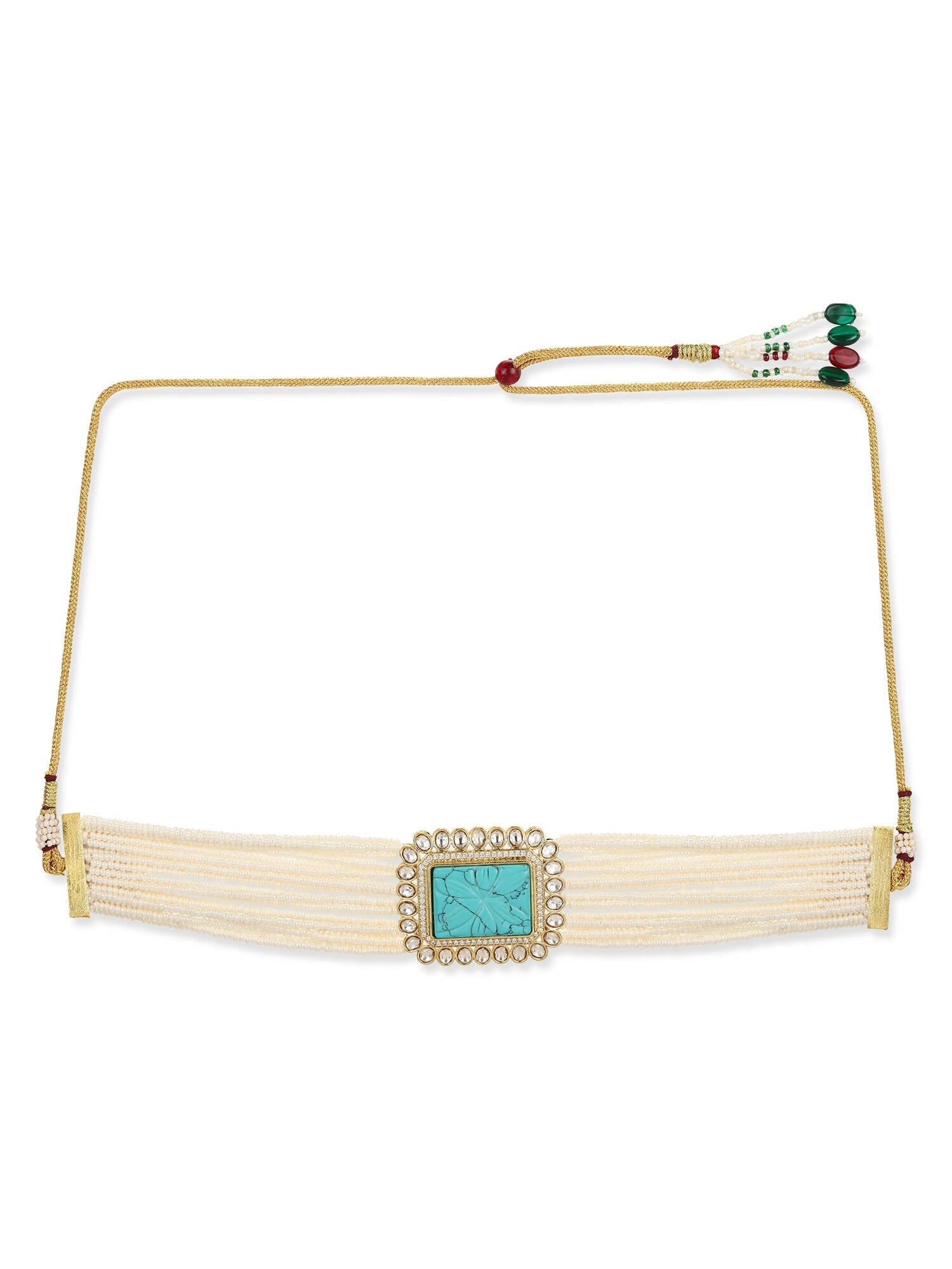 Women's Blue White Gold-Polished Handcrafted Necklace - Ruby Raang | Swadesiicart