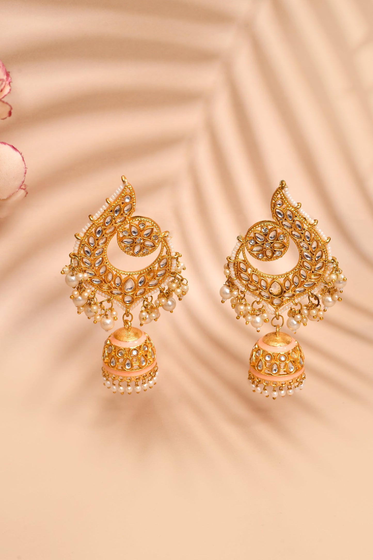 Peacock Beige Jhumki Drop Earrings for Womens by House of Ree | Swadesiicart