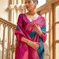Vishnu Weaves Women's Blue Banarasi Silk Kalamkari Zari Woven Saree with Blouse - Swadesiicart