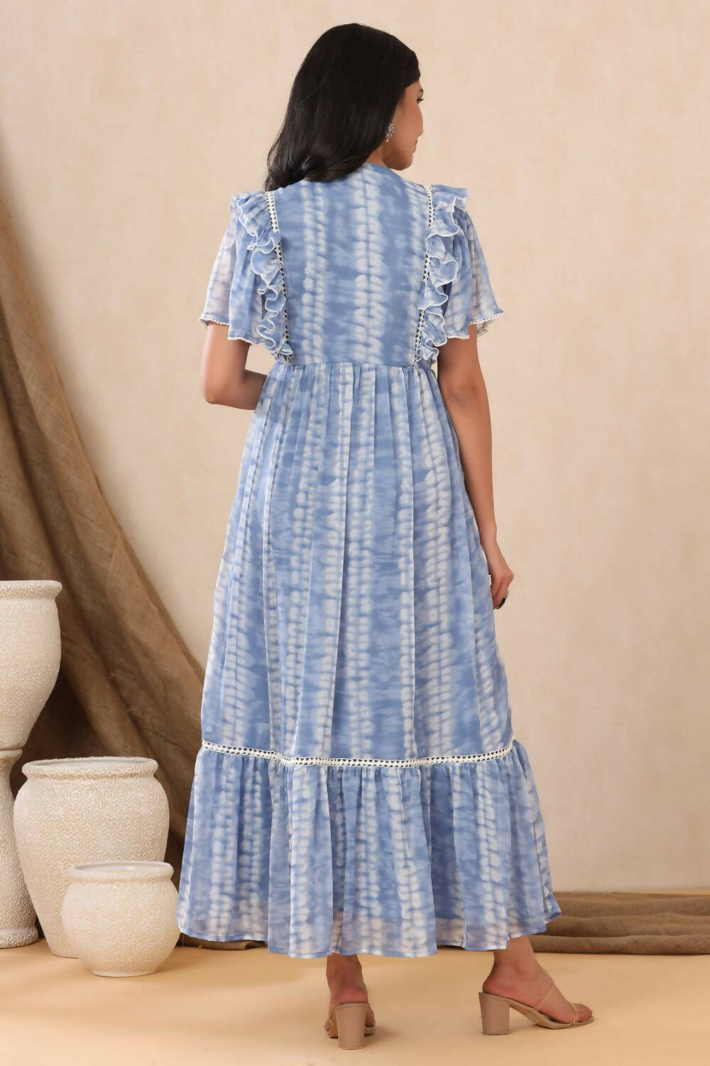 Juniper Womens Powderblue Chiffon Printed Tiered Dress | Swadesiicart