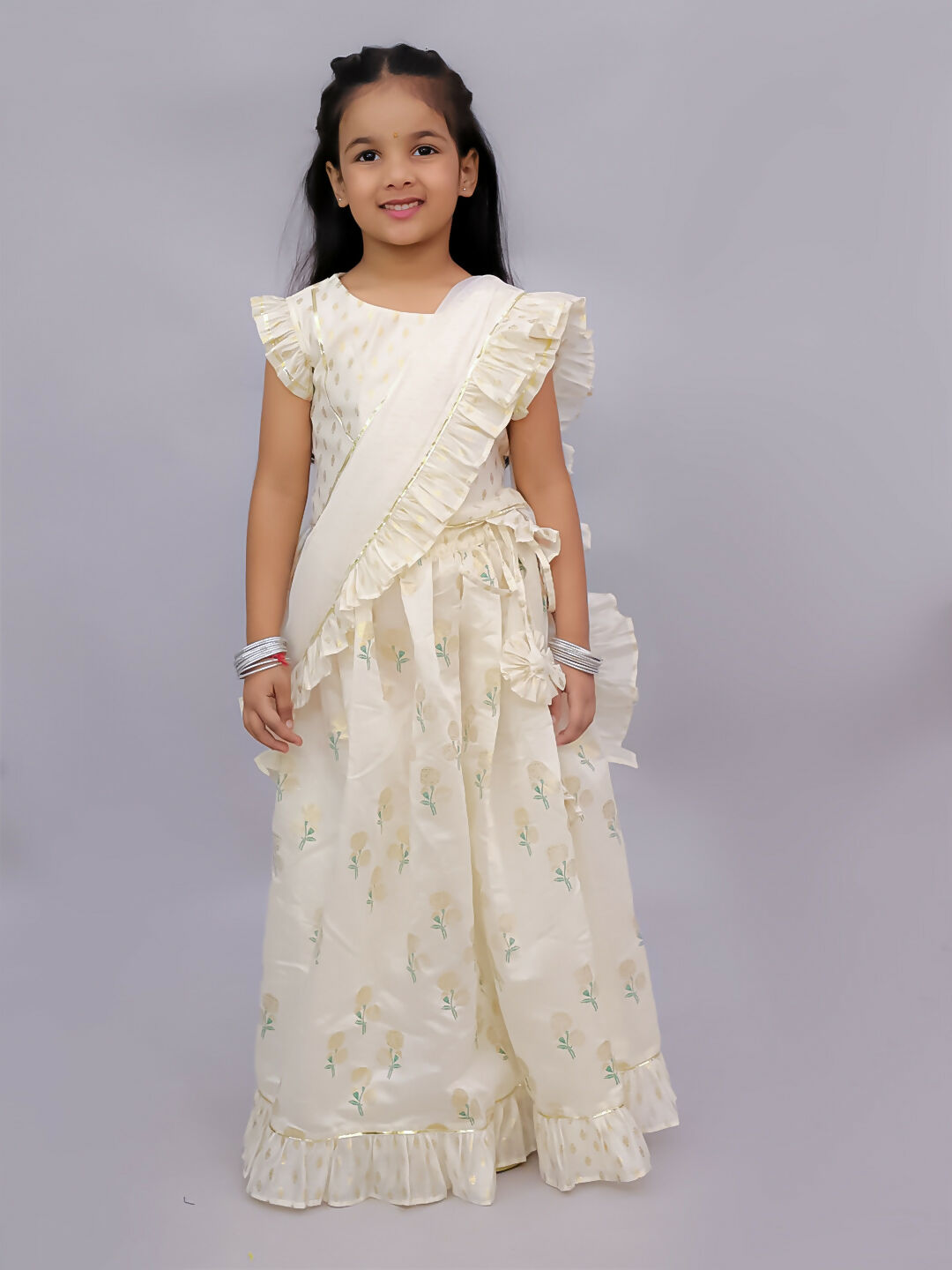 Lil Drama Mishti Off White Lehanga Choli Dupatta Set For Girls | Swadesiicart
