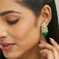 Nuyug 22K Gold-Plated Green Gemstone & Zircon Studded Contemporary Filigree Motif Studs | Swadesiicart