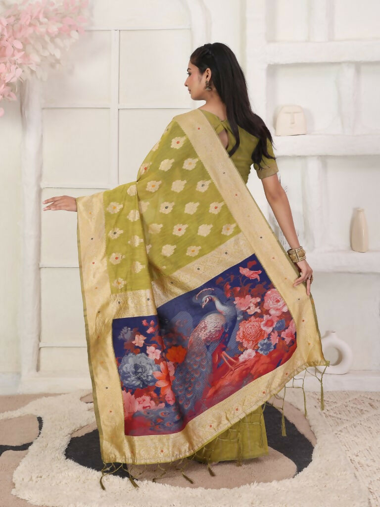 Shree Shyam Fashion Linen Cotton Mhendi Green Saree