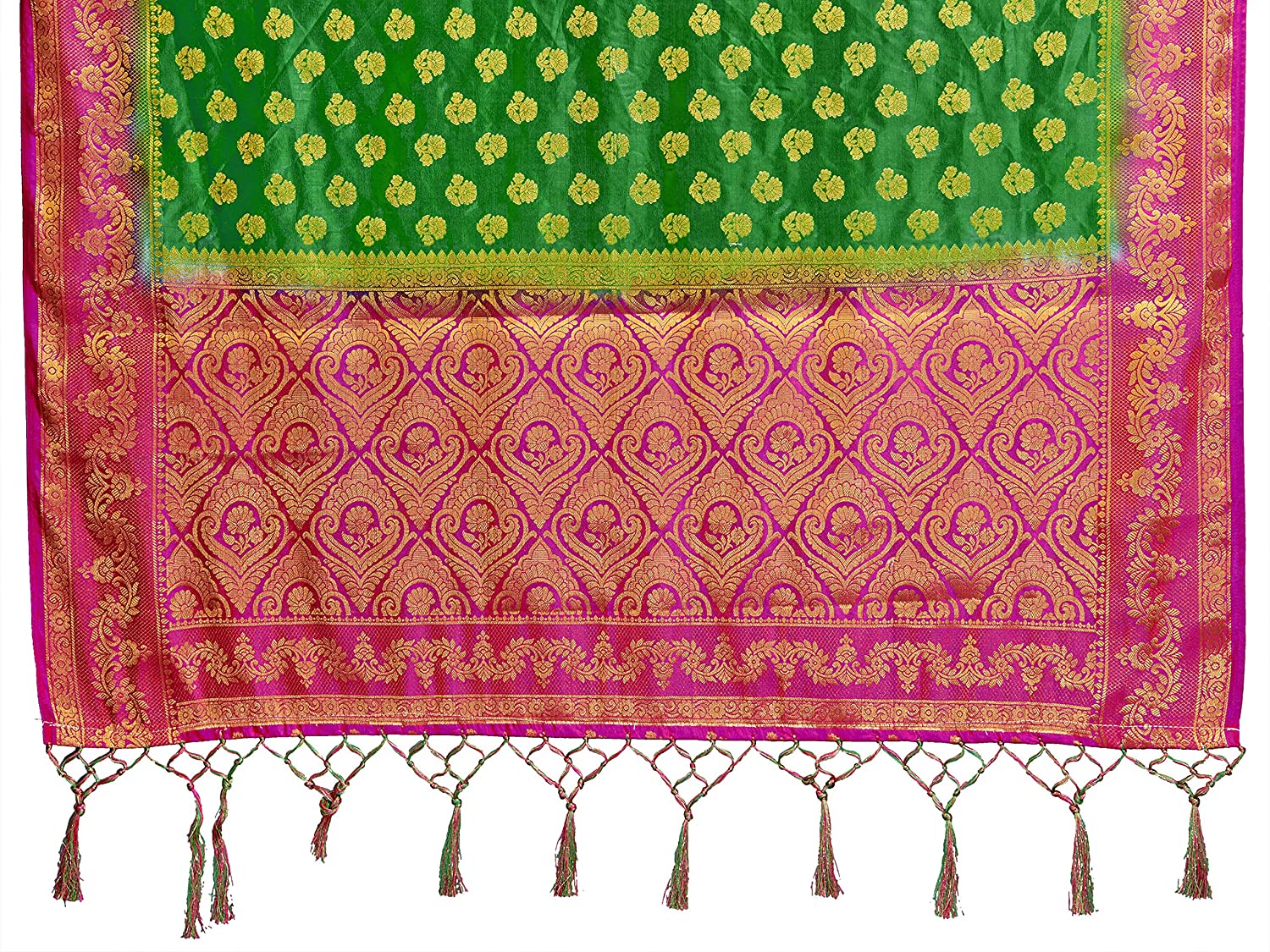 Vardha Women's Green Woven Raw Silk Banarasi Saree | Swadesiicart