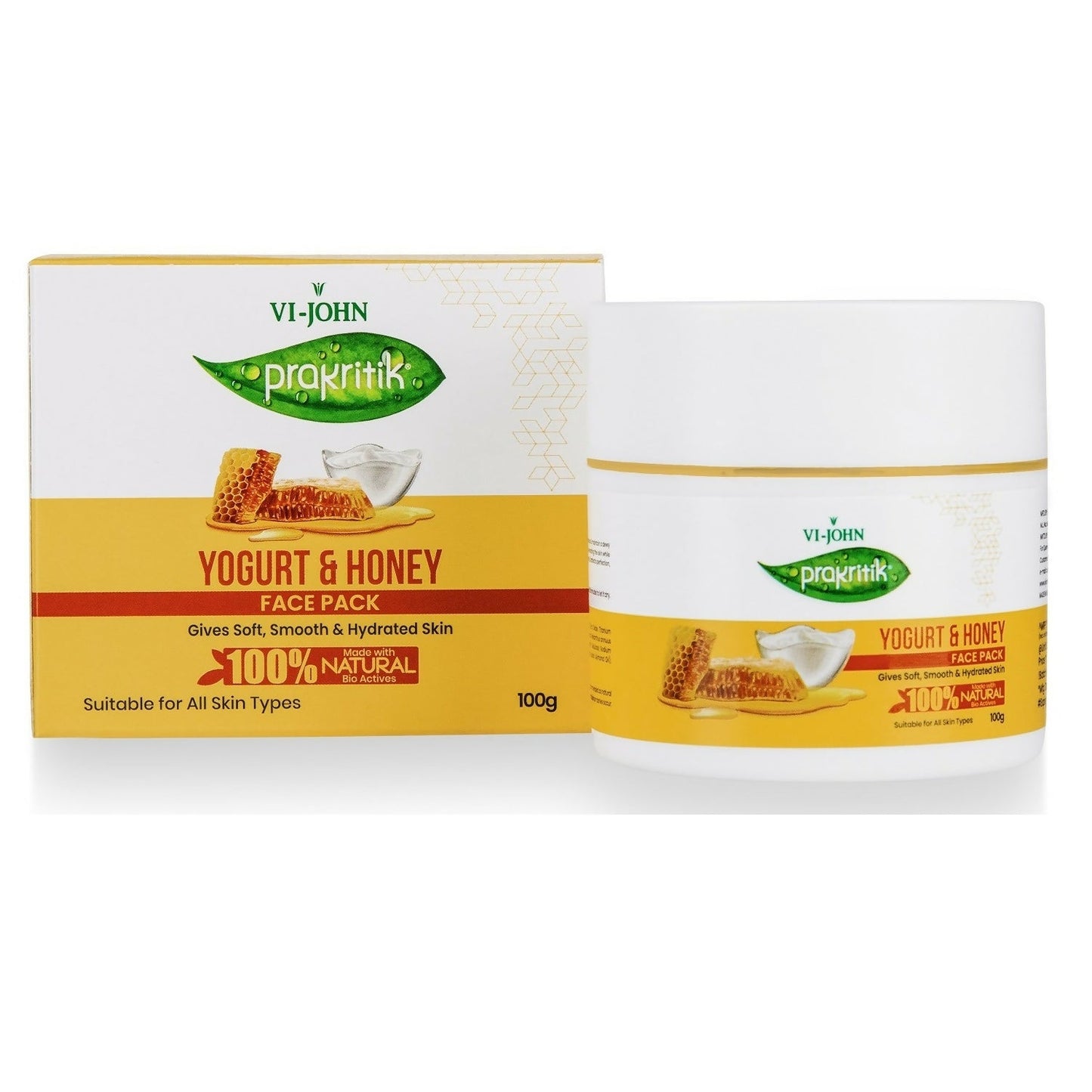 VI-JOHN Prakritik Yogurt & Honey Face Pack Restoresgmlow, Made With 100% Natural Bio Actives | Swadesiicart
