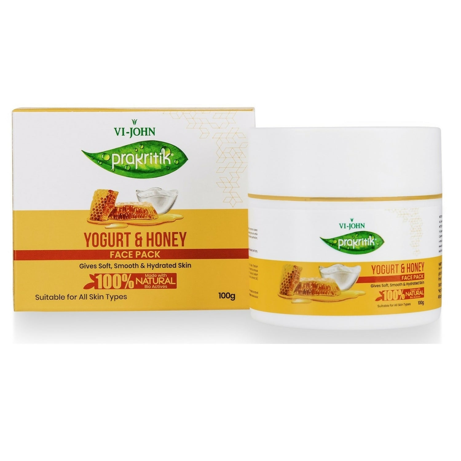 VI-JOHN Prakritik Yogurt & Honey Face Pack Restoresgmlow, Made With 100% Natural Bio Actives | Swadesiicart