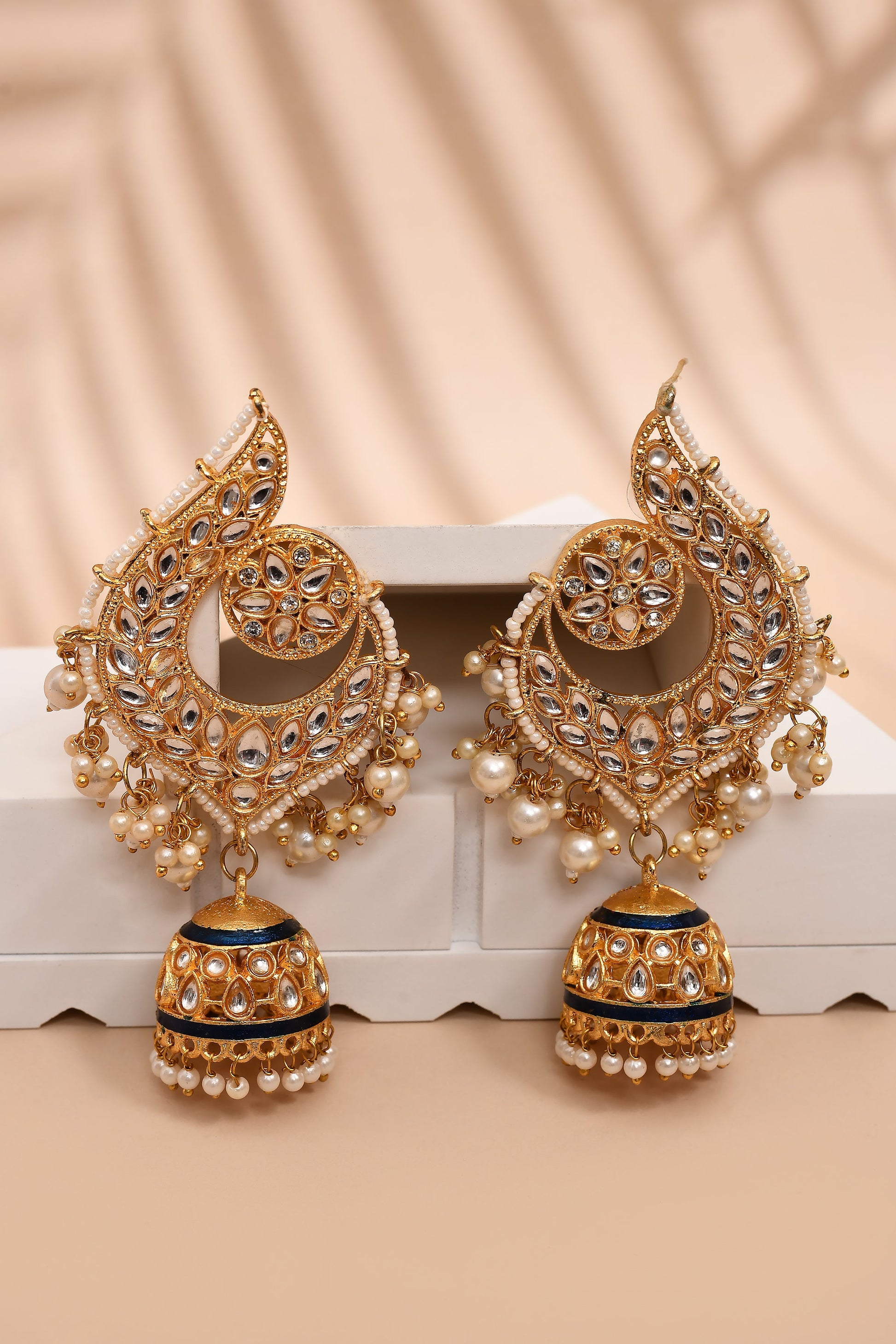 Peacock Dark Blue Jhumki Drop Earrings for Womens by House of Ree | Swadesiicart