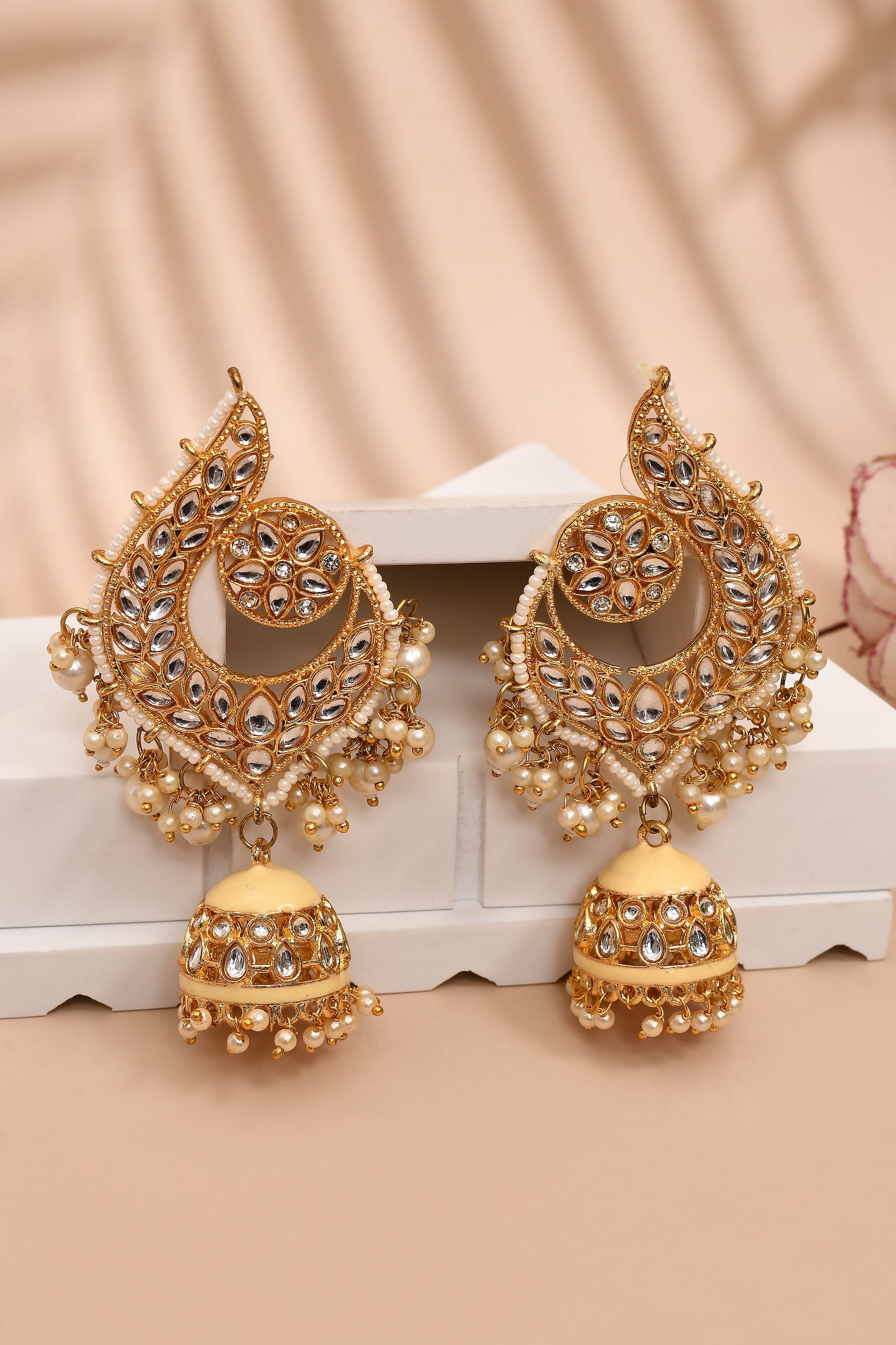 Peacock Beige Jhumki Drop Earrings for Womens by House of Ree | Swadesiicart
