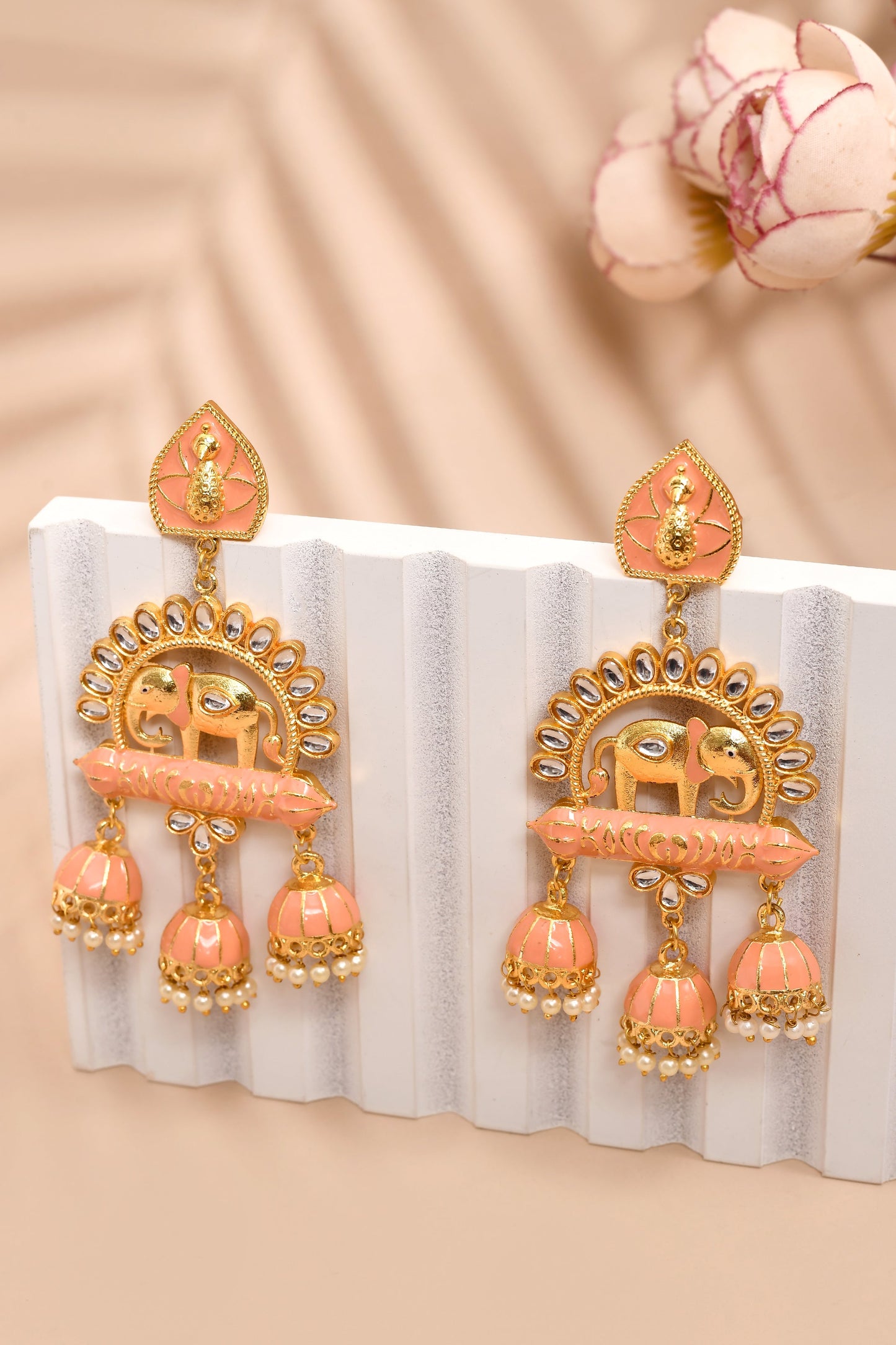 Elephant Shape Orange Jhumki Drop Earrings for Womens by House of Ree | Swadesiicart