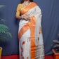 Jyoti Fashion Women's Orange Linen Silk Digital Print with Jacquard Woven Border Saree with Blouse | Swadesiicart