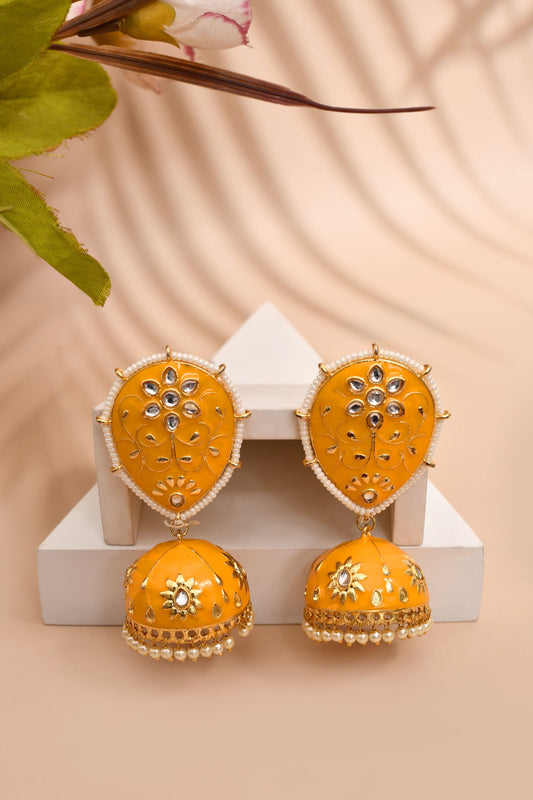 Yellow Jhumka Earrings for Womens for Ethnic Party by House of Ree | Swadesiicart