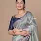 Very Much Indian Rajsi - Handloom Ari Checks Cotton Silk Saree With Golden Border - Grey | Swadesiicart