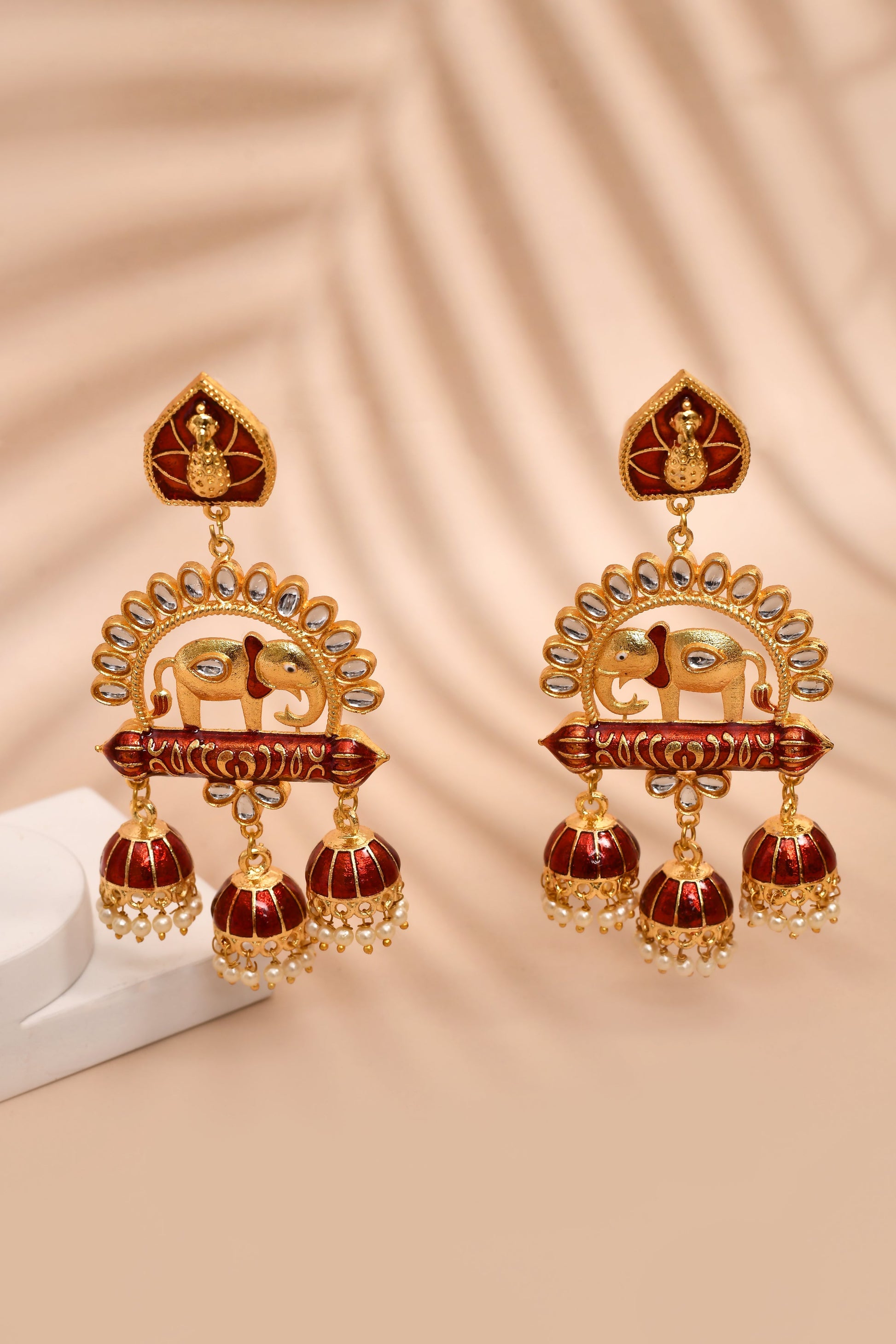 Elephant Shape Maroon Jhumki Drop Earrings for Womens by House of Ree | Swadesiicart