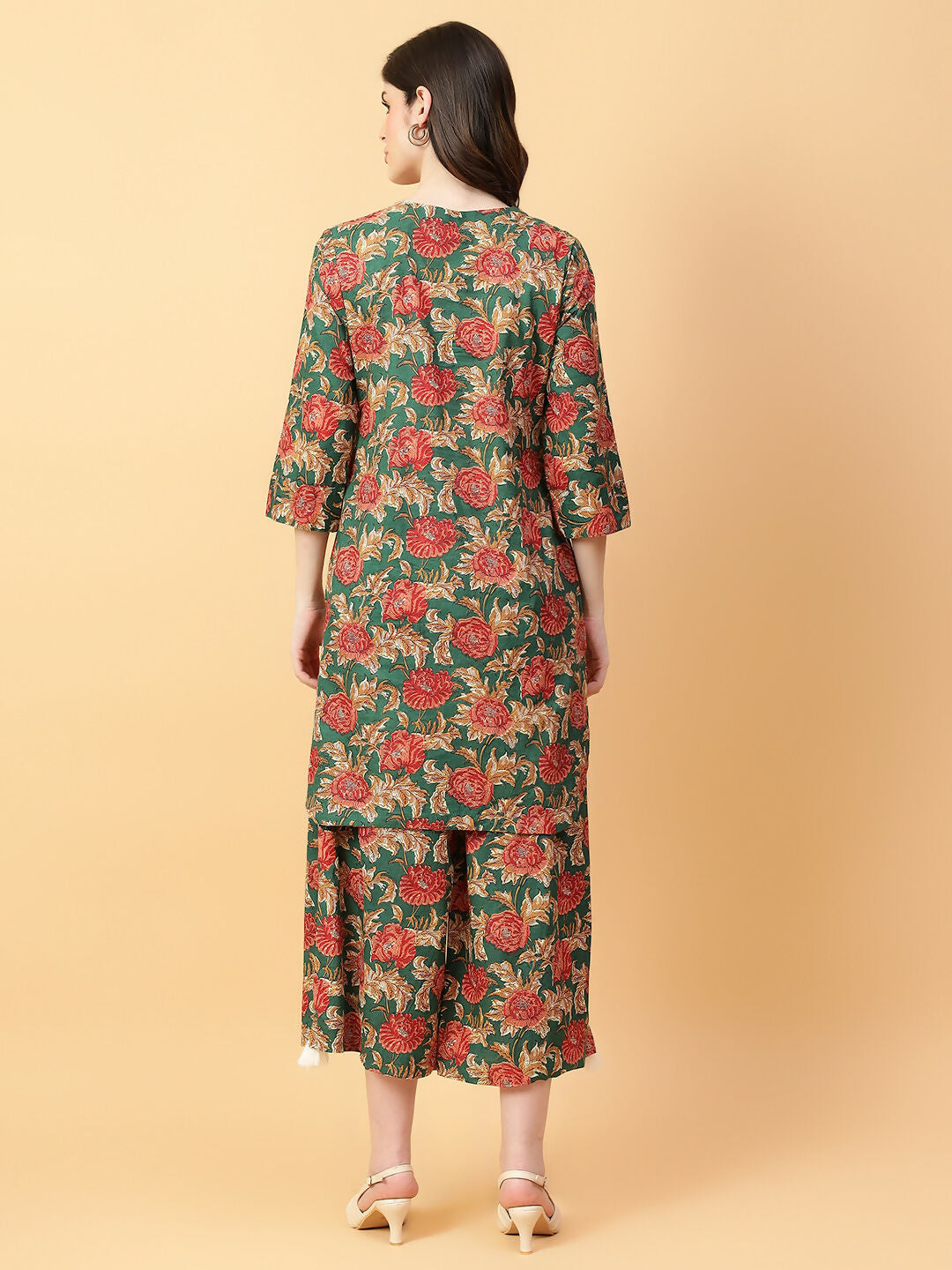 Joban Fashion Green Cotton Printed & Hand Work Co-ord Set - Swadesiicart
