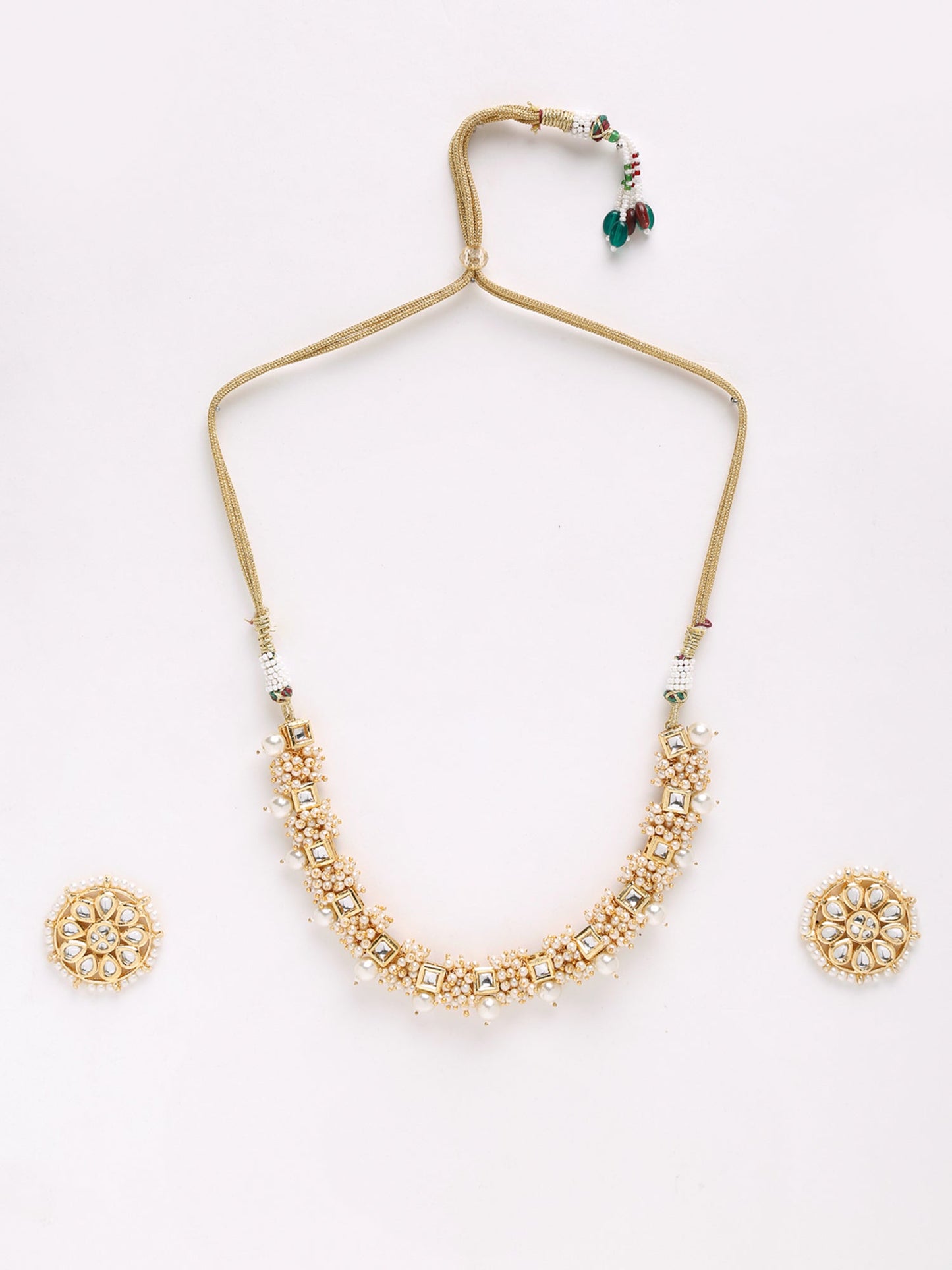 Pearl Kundan Choker With Studs - Ruby Raang | Swadesiicart