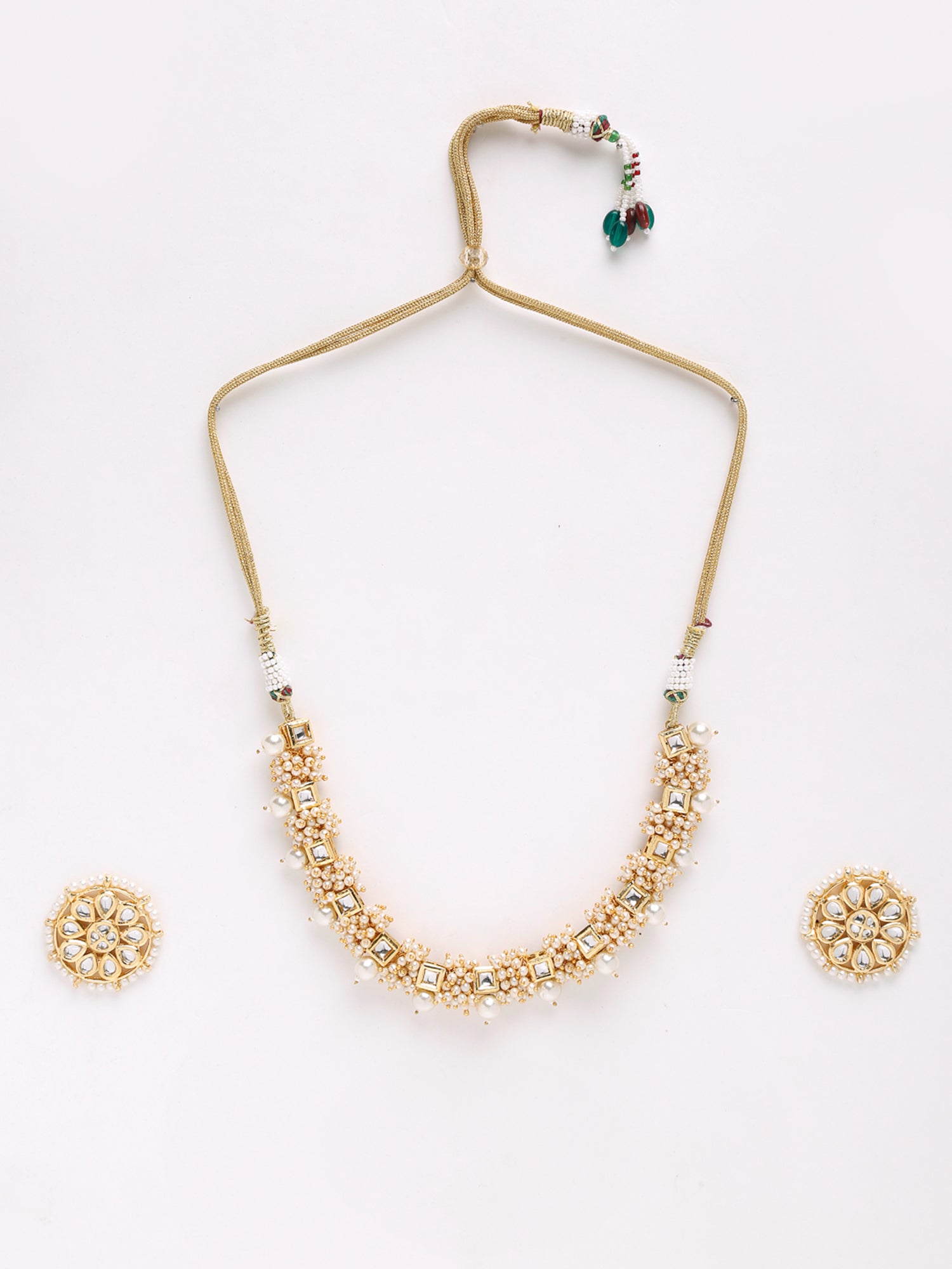 Pearl Kundan Choker With Studs - Ruby Raang | Swadesiicart