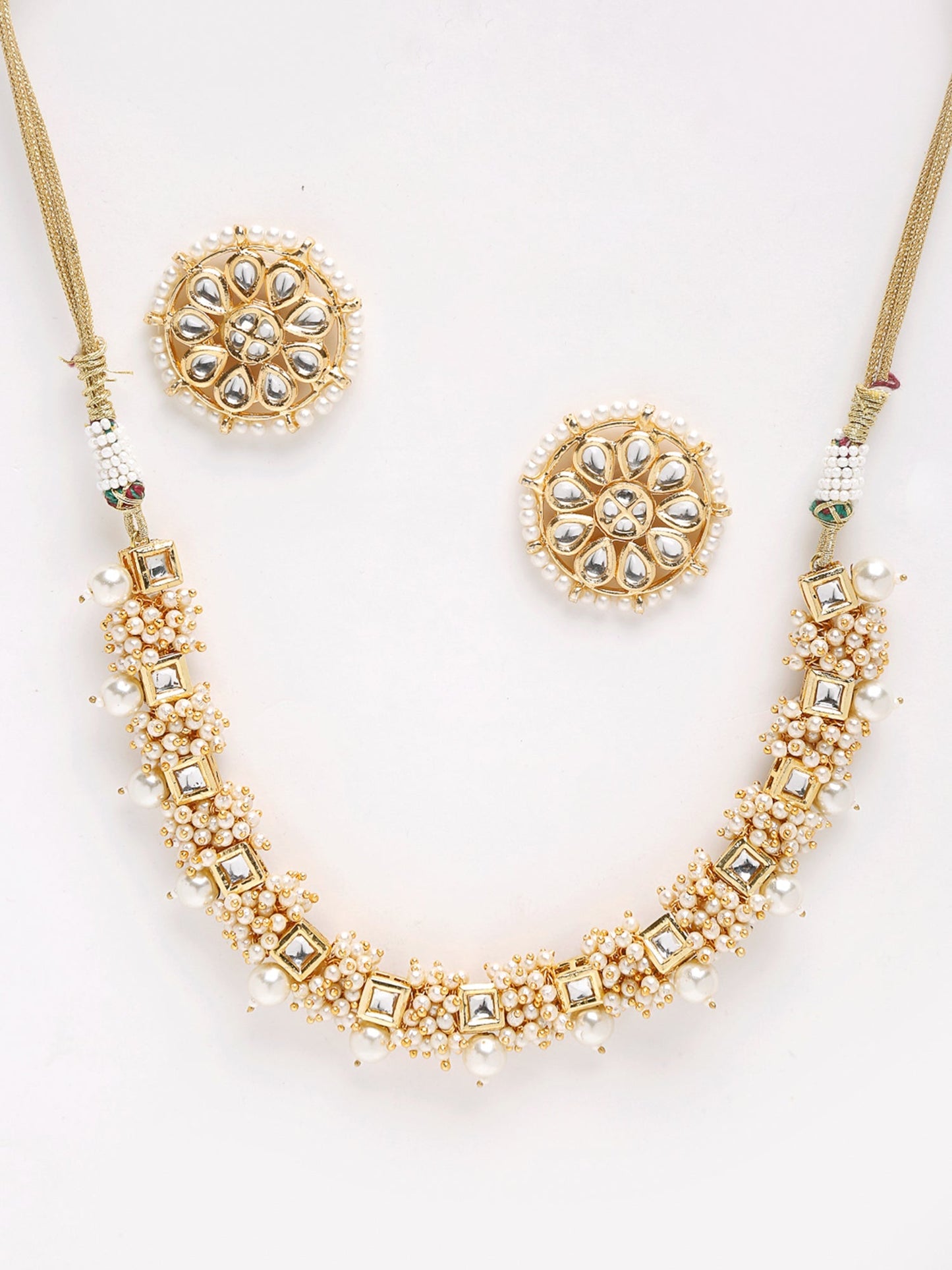 Pearl Kundan Choker With Studs - Ruby Raang | Swadesiicart
