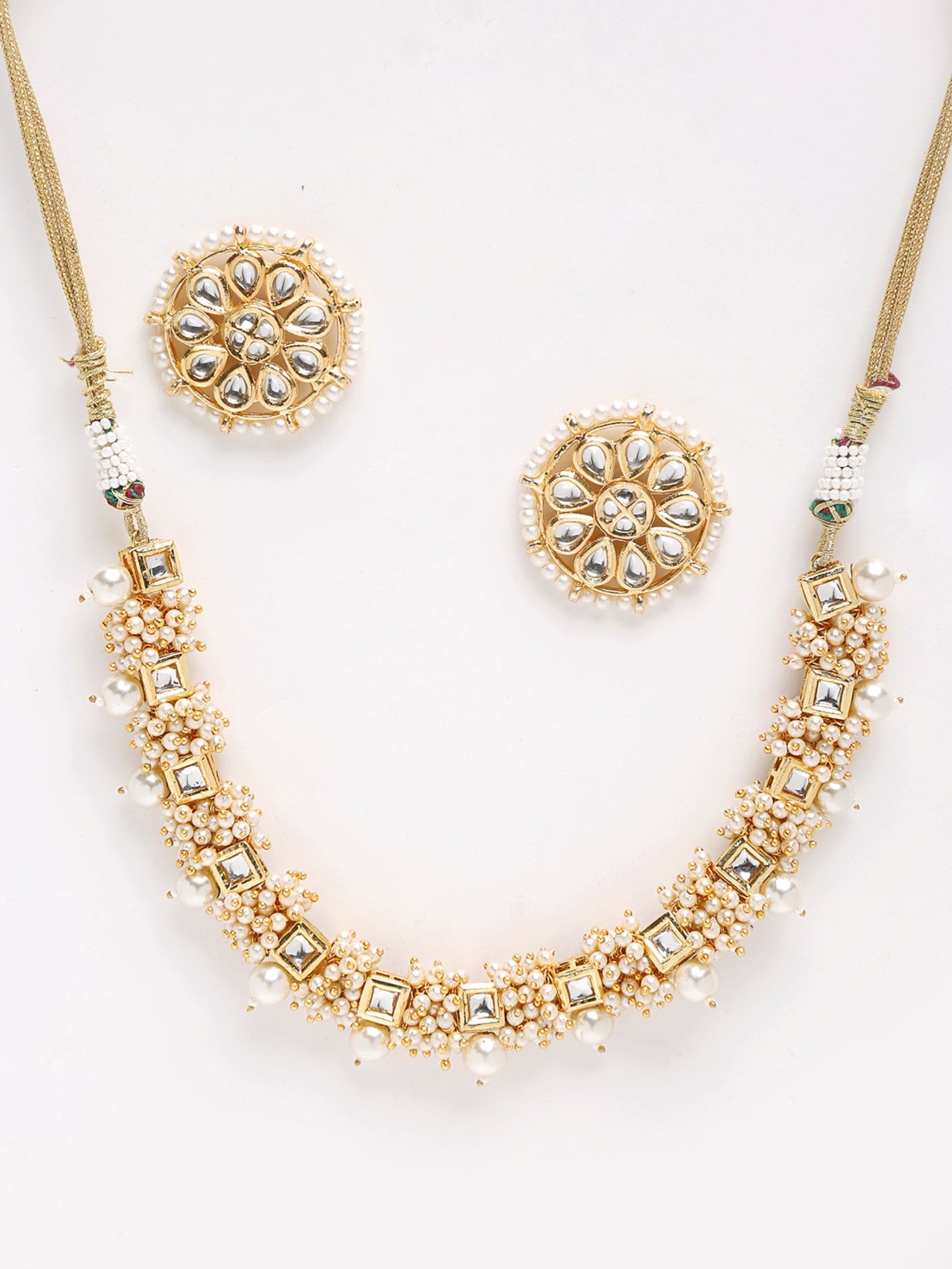 Pearl Kundan Choker With Studs - Ruby Raang | Swadesiicart
