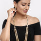Gold-Polished Long Kundan Neckpiece With Earrings - Ruby Raang - Ruby Raang Studio