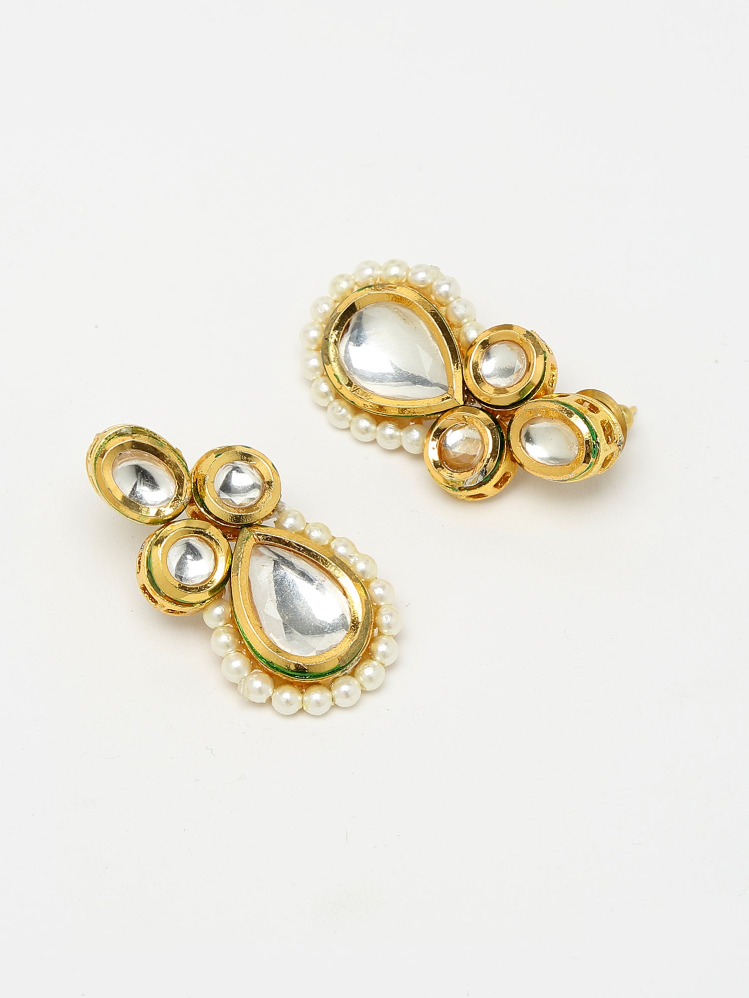 Long Kundan Neckpiece With Studs - Ruby Raang - Swadesiicart
