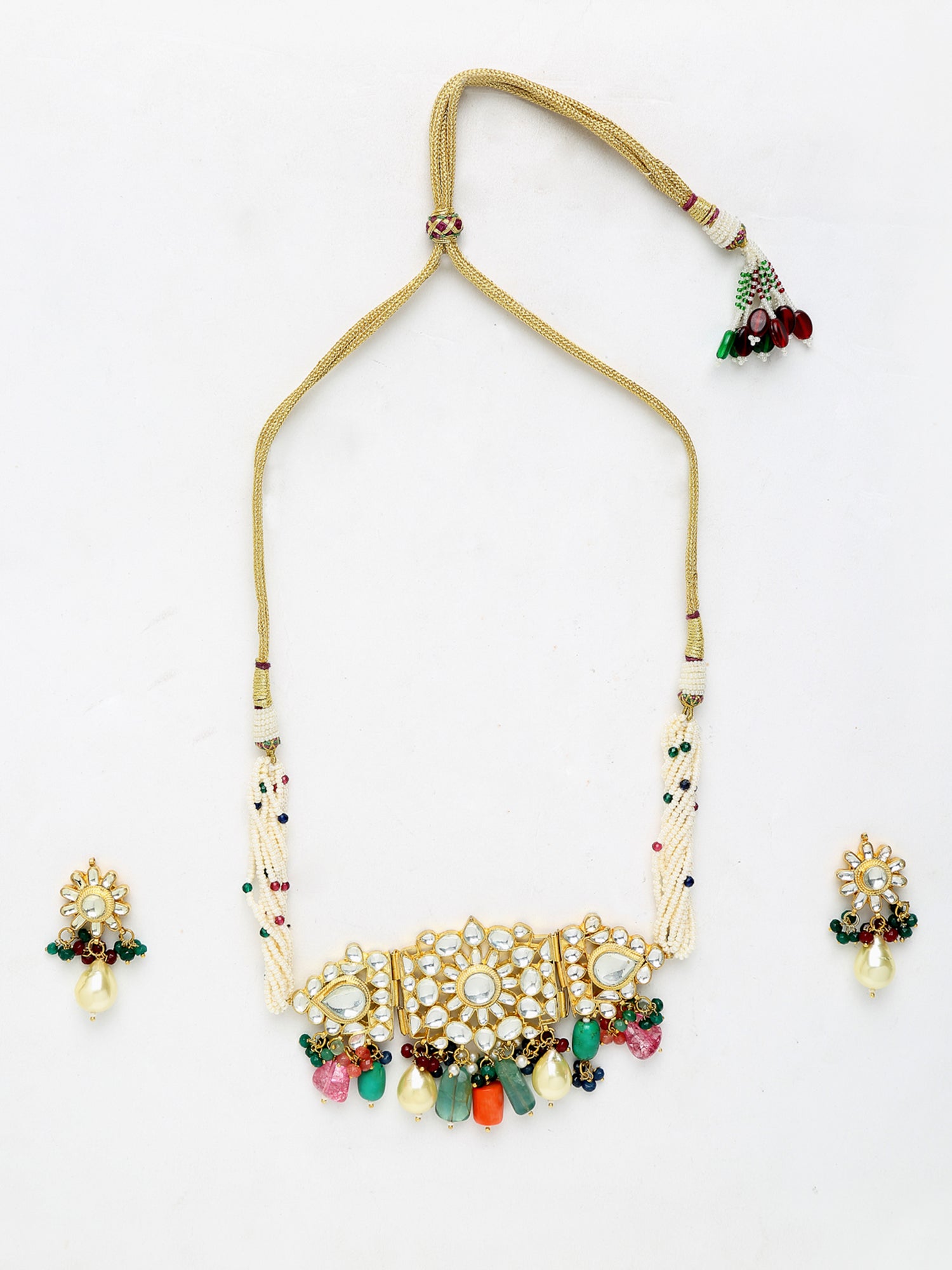 Kundan Maharani Choker With Earrings - Ruby Raang | Swadesiicart