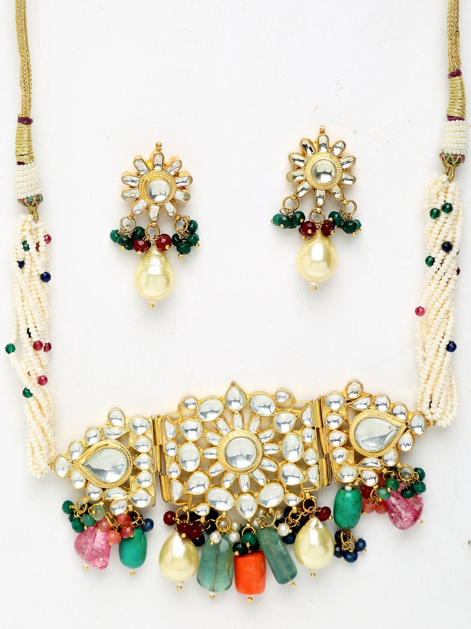 Kundan Maharani Choker With Earrings - Ruby Raang | Swadesiicart
