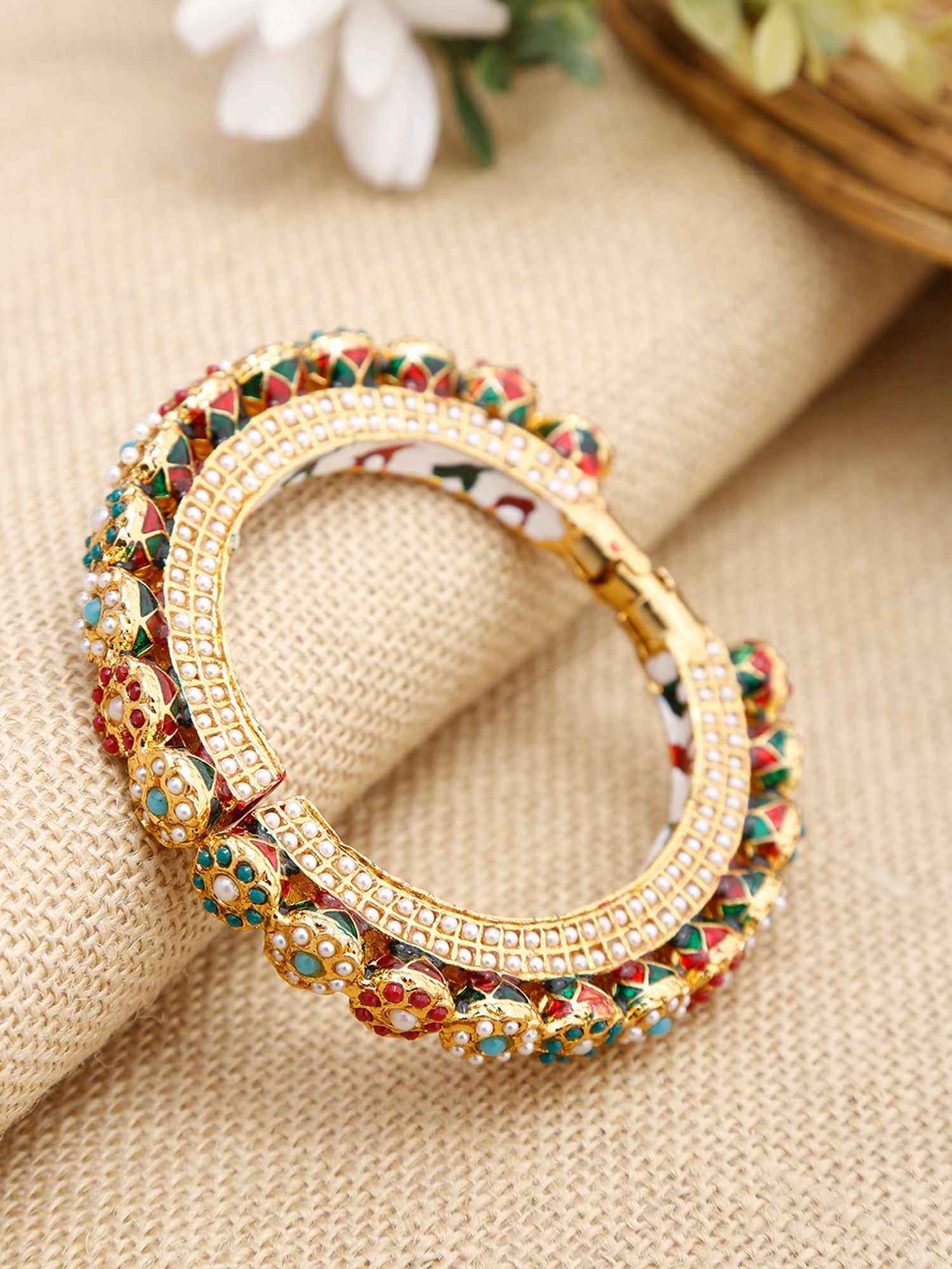 Multi Embellished Bangle - Ruby Raang - Swadesiicart