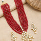 Gold-Polished Maroon Kundan Studded Beaded Jewellery Set - Ruby Raang - Ruby Raang Studio