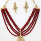 Gold-Polished Maroon Kundan Studded Beaded Jewellery Set - Ruby Raang - Swadesiicart