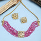 Gold-Polished Pink Kundan Choker With Studs - Ruby Raang | Swadesiicart