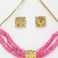 Gold-Polished Pink Kundan Choker With Studs - Ruby Raang | Swadesiicart