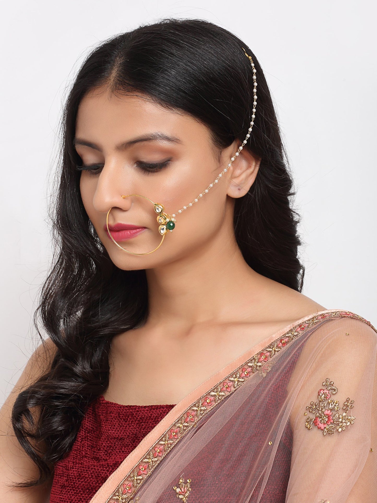 Kundan Nose Ring - Ruby Raang | Swadesiicart
