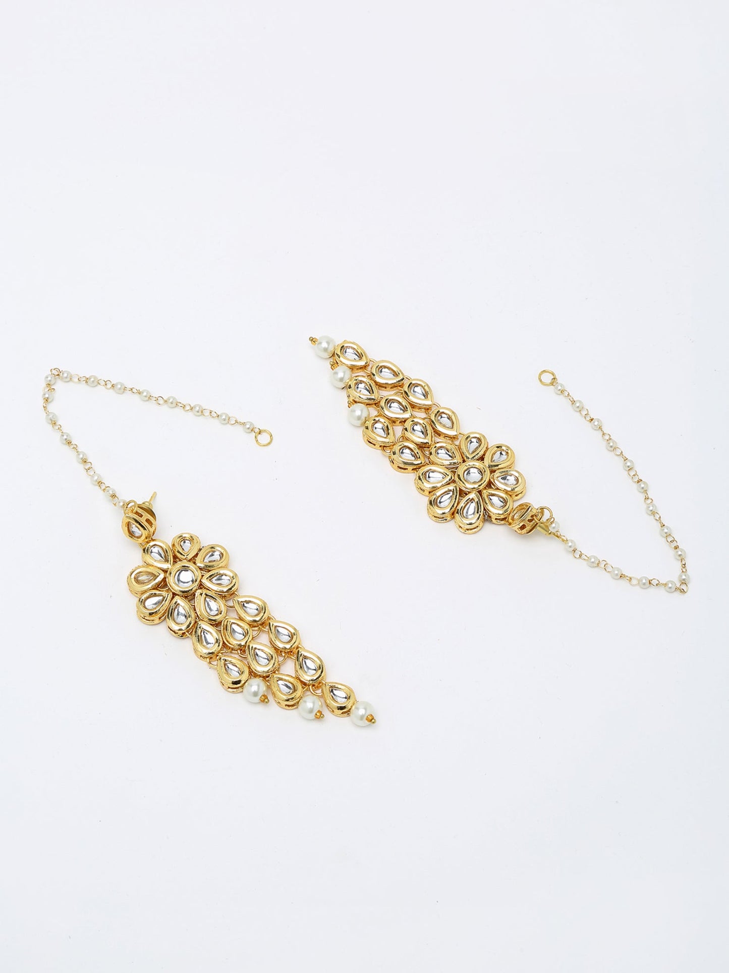 Layered Pearl Kundan Neckpiece With Earrings - Ruby Raang - Swadesiicart