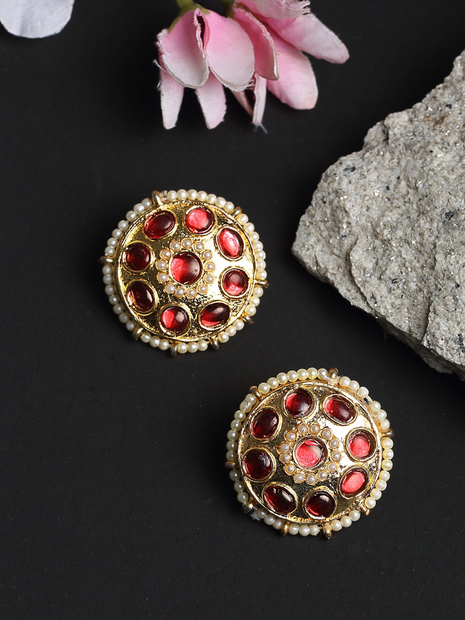 Kundan & Pearl Studs - Ruby Raang - Ruby Raang Studio