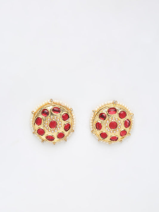 Kundan & Pearl Studs - Ruby Raang - Swadesiicart