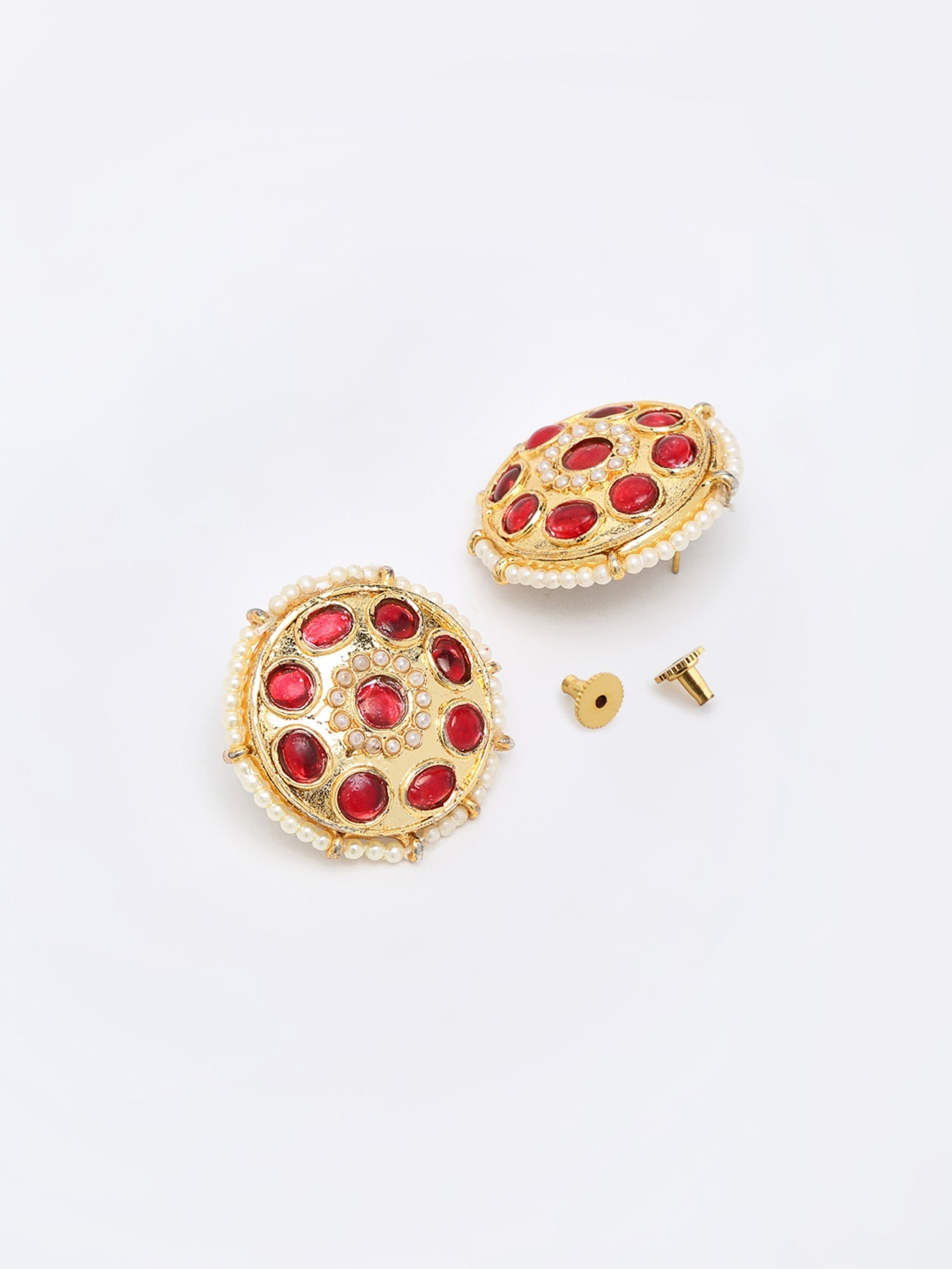 Kundan & Pearl Studs - Ruby Raang - Swadesiicart