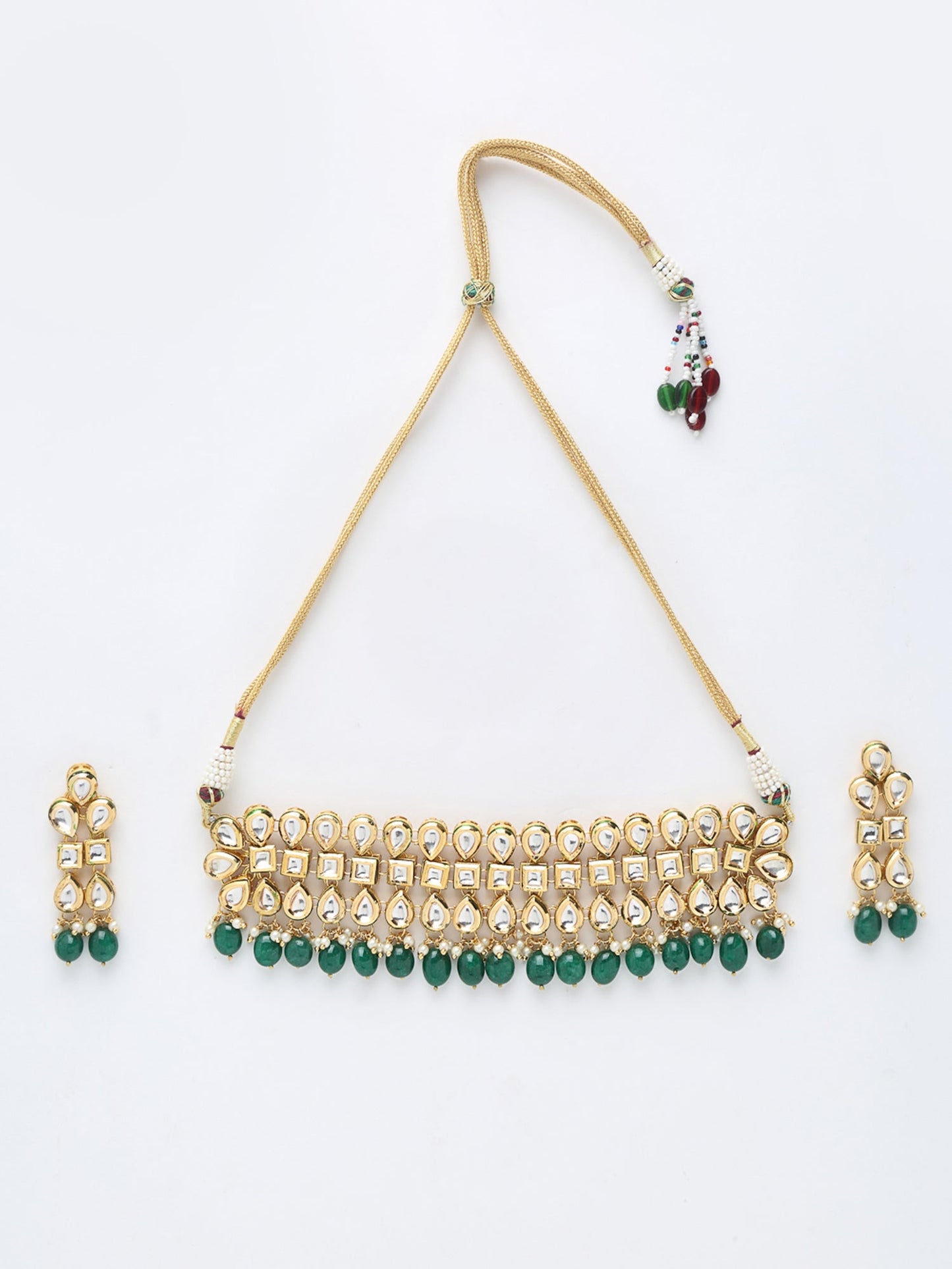 Stone Kundan Choker With Earrings - Ruby Raang | Swadesiicart
