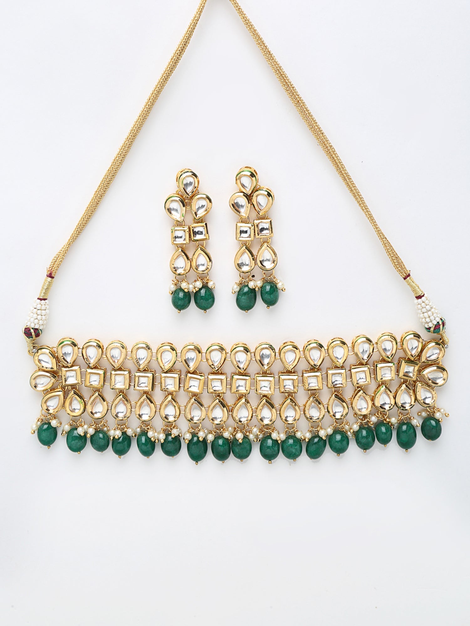 Stone Kundan Choker With Earrings - Ruby Raang | Swadesiicart