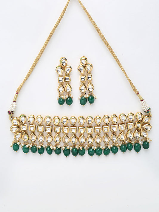 Stone Kundan Choker With Earrings - Ruby Raang | Swadesiicart