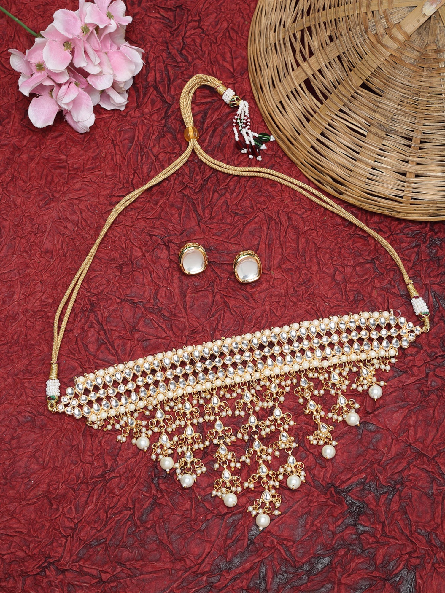 Kundan Choker With Studs - Ruby Raang | Swadesiicart