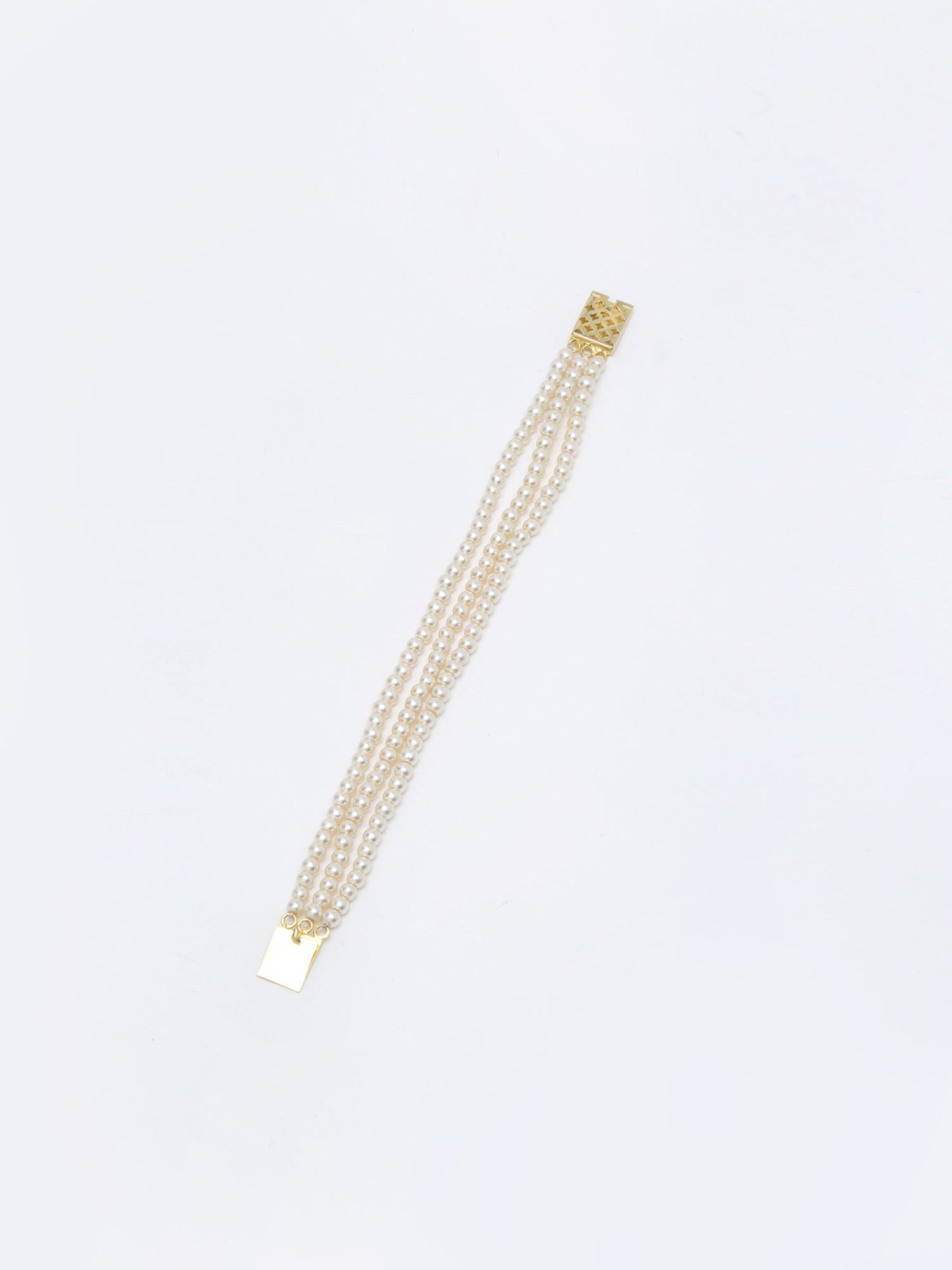 Women's Gold-Toned White Pearls Gold-Polished Multi-Strand Bracelet - Ruby Raang - Swadesiicart