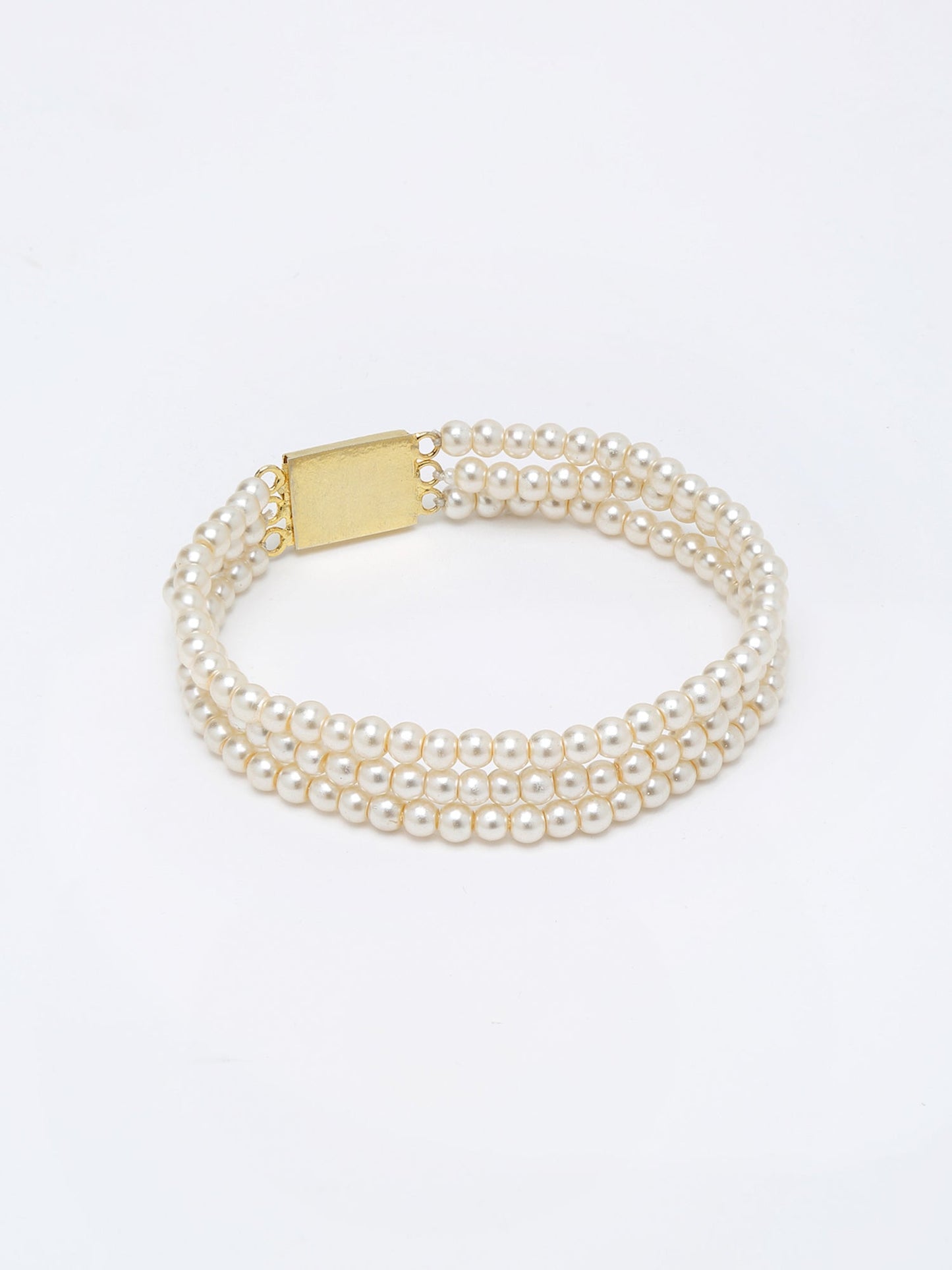 Women's Gold-Toned White Pearls Gold-Polished Multi-Strand Bracelet - Ruby Raang - Swadesiicart