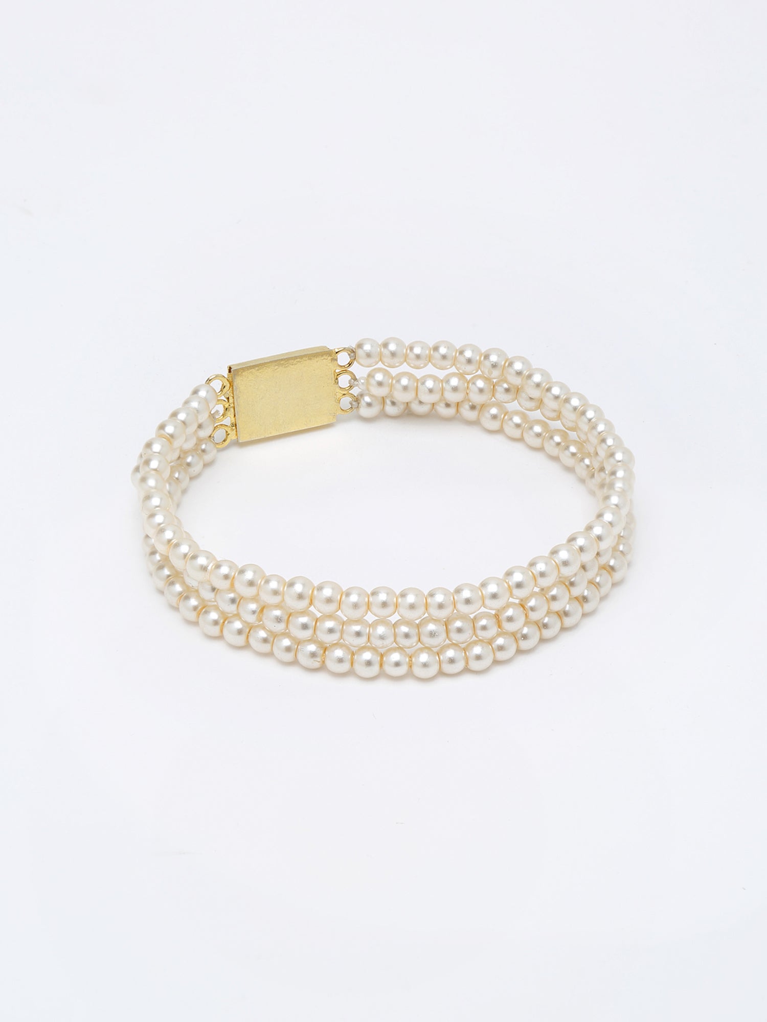 Women's Gold-Toned White Pearls Gold-Polished Multi-Strand Bracelet - Ruby Raang - Swadesiicart