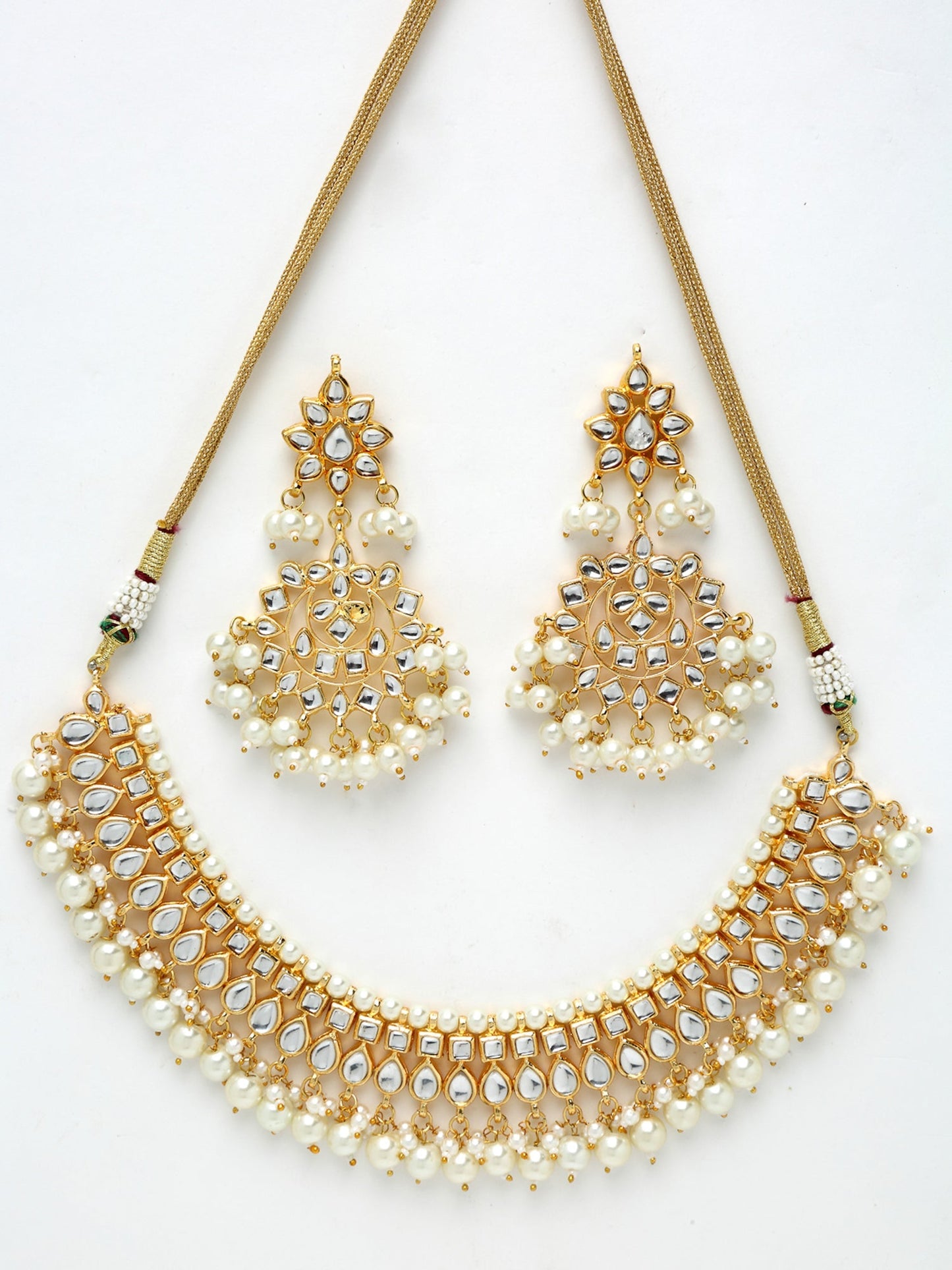 Gold-Polished Kundan Choker With Earrings & Maang Tika - Ruby Raang | Swadesiicart