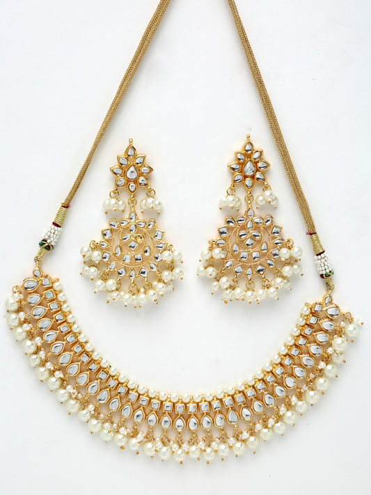 Gold-Polished Kundan Choker With Earrings & Maang Tika - Ruby Raang | Swadesiicart