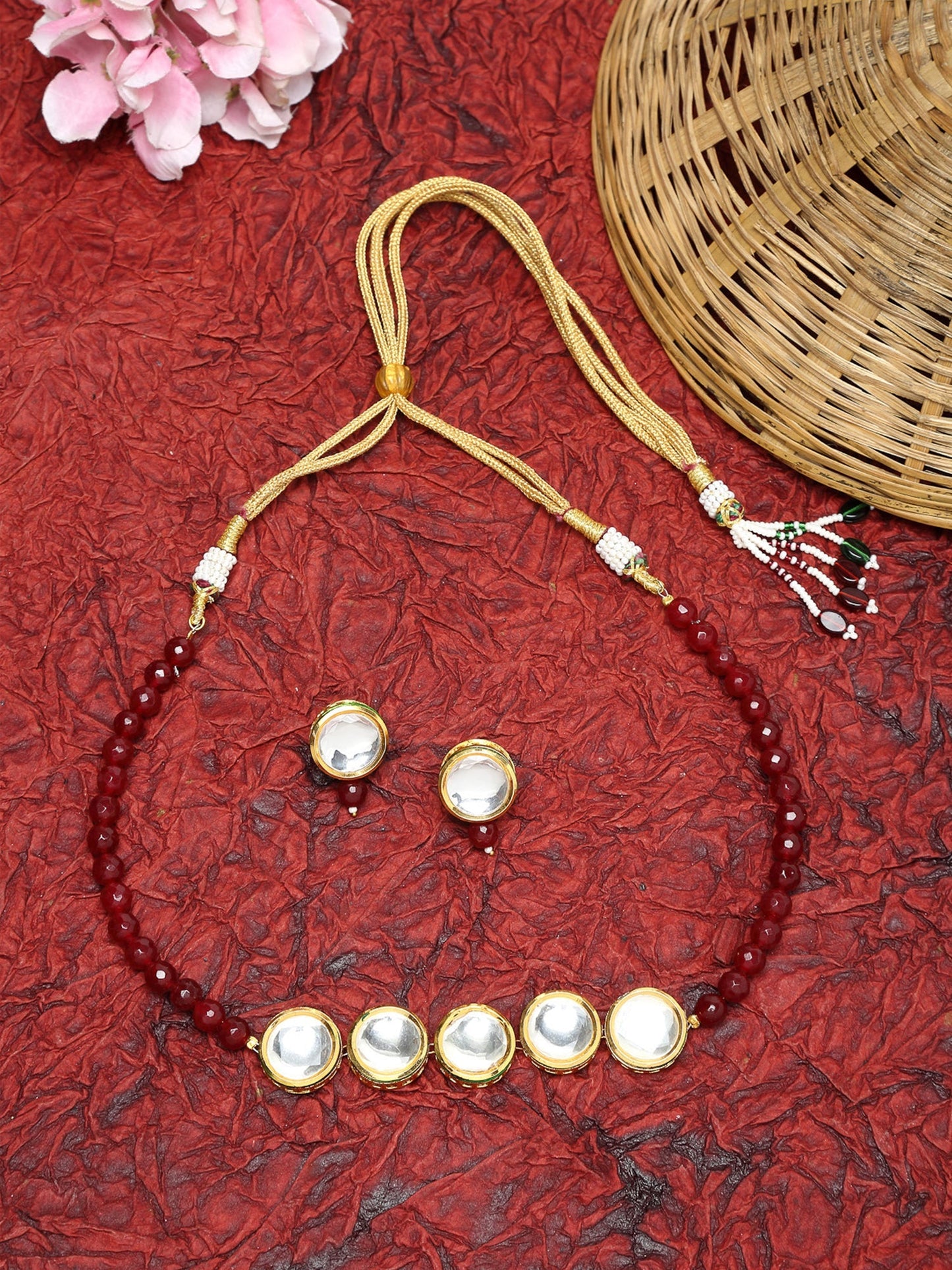 Kundan Neckpiece With Studs - Ruby Raang - Swadesiicart