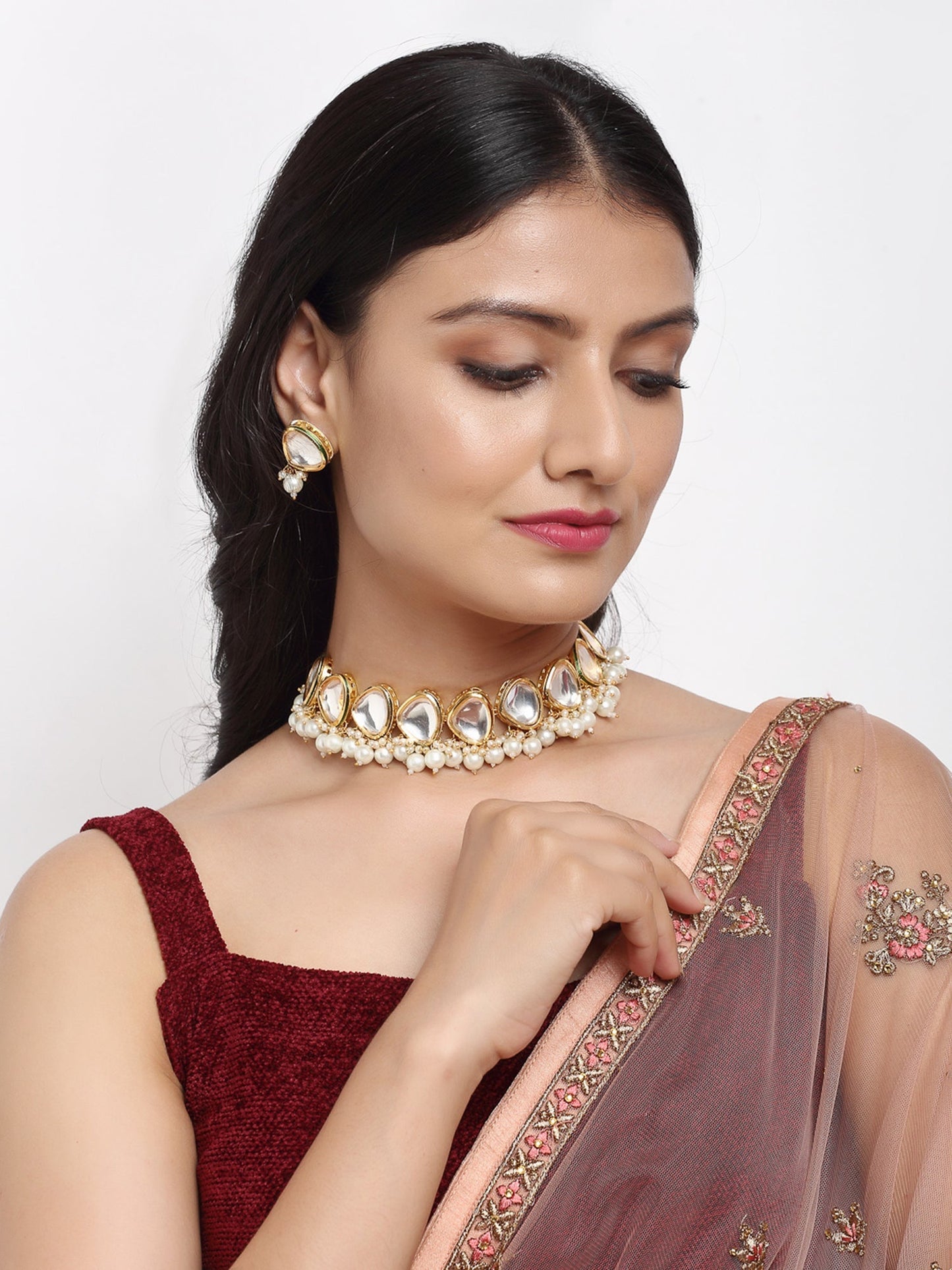 Kundan Choker With Studs - Ruby Raang | Swadesiicart